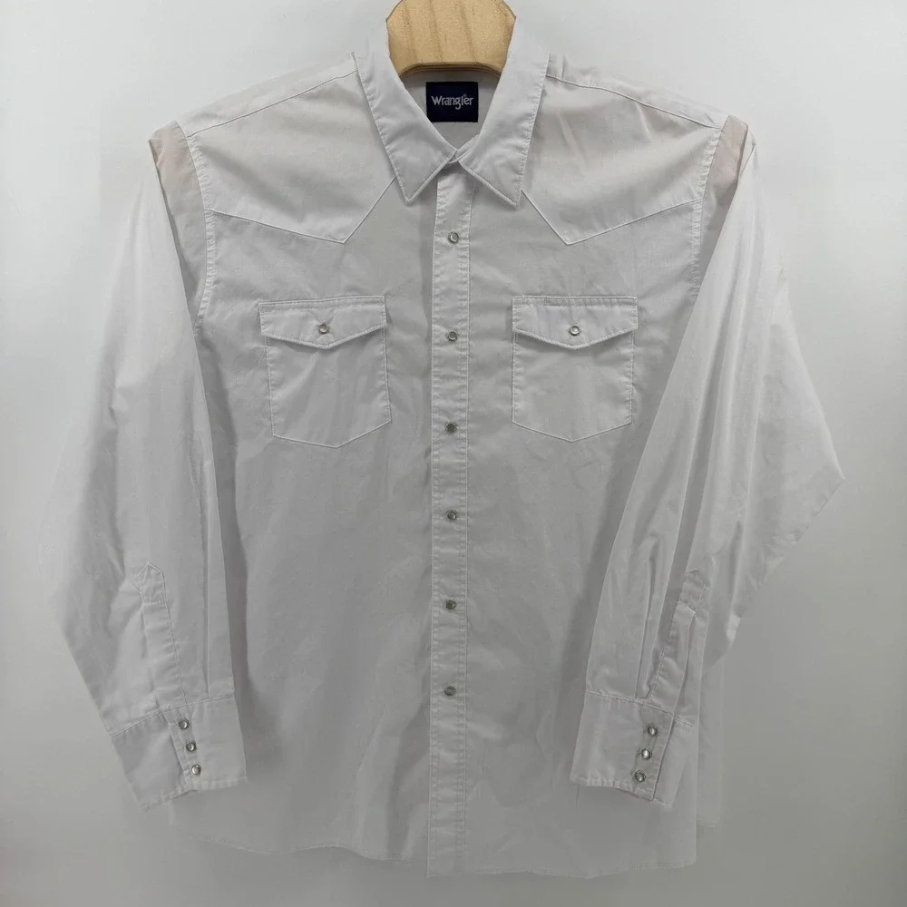 Wrangler Western Snap Shirt Mens XXL White Long Sleeve Pearl Snap 71105WH